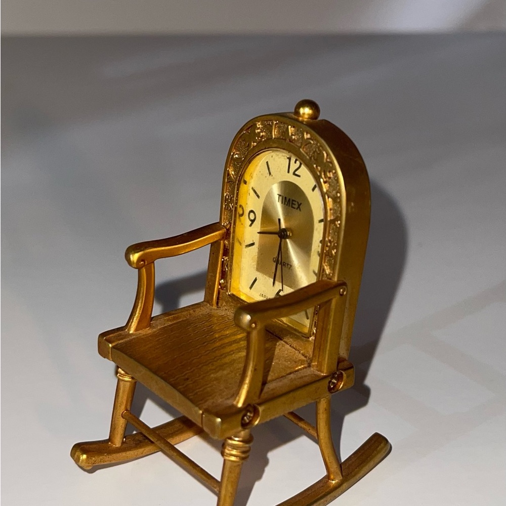 Vintage Timex Solid Brass Small Desk Top Clock Rocking Chair - Picture 2 of 4